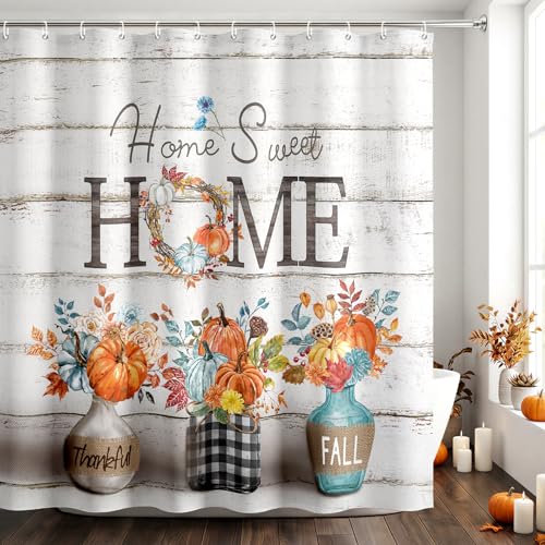 APROPHIC Fall Shower Curtain with Pumpkin Floral Design, 72x72in