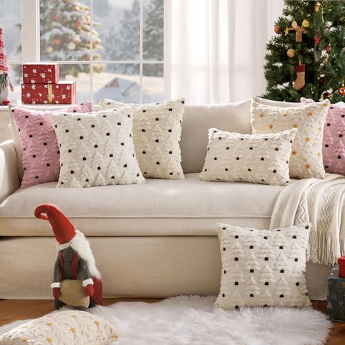 MIULEE Christmas Tree Decorative Throw Pillow Cover 18x18 Inches Beige Pack of 2