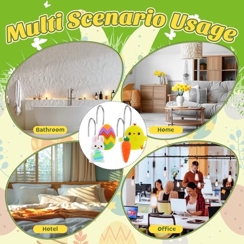 Yungyan 12 Pcs Easter Shower Curtain Hooks - Bunny, Chick & Egg Designs