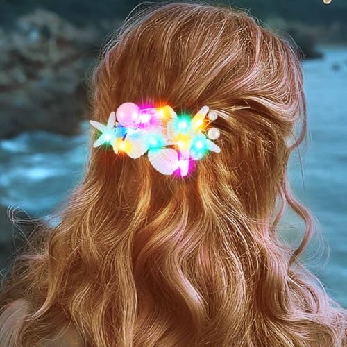 Light Up Starfish Hair Barrettes LED Mermaid Hair Clips