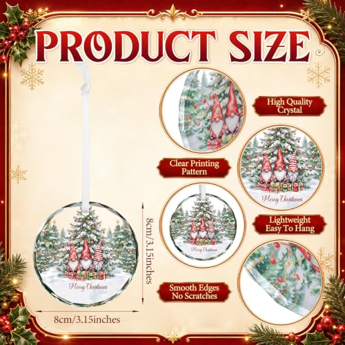 Crystal Glass Christmas Ornament Set - Gnomes, 6 Pack Holiday Decorations