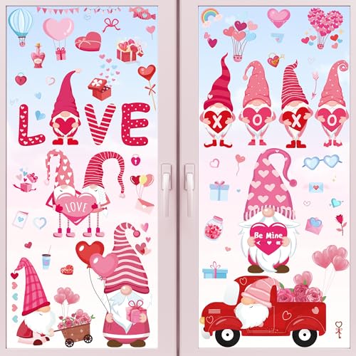 Valentine's Gnome Window Clings - 80PCS Double-Sided Stickers Set