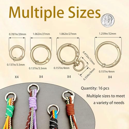 16Pcs Keyrings Silver Carabiner Key Chain Clip Premium Round Spring Clasps-Decorative Metal Connectors for DIY Accessories | Hang-Plated Finish | Durable Lightweight Fasteners(16Pcs Silver)