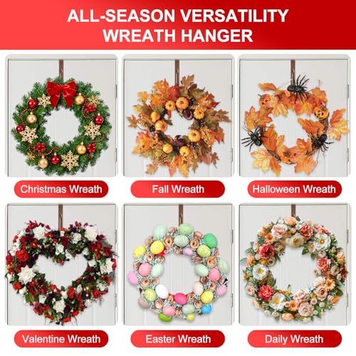 2-Pack Adjustable Wreath Hangers for Front Door - Heavy Duty Metal Hooks