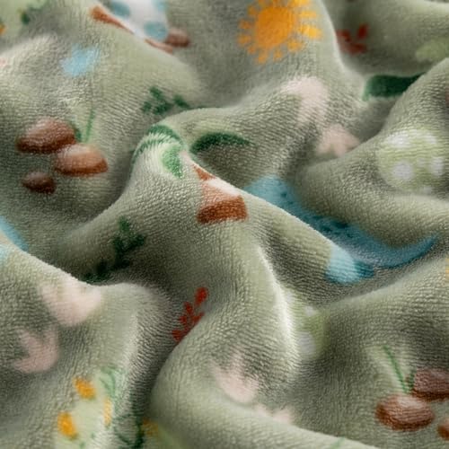Berkshire VelvetLoft Throw Blanket 30x40 in - Soft Fleece Couch & Travel Cover, Dino Pattern, Sage