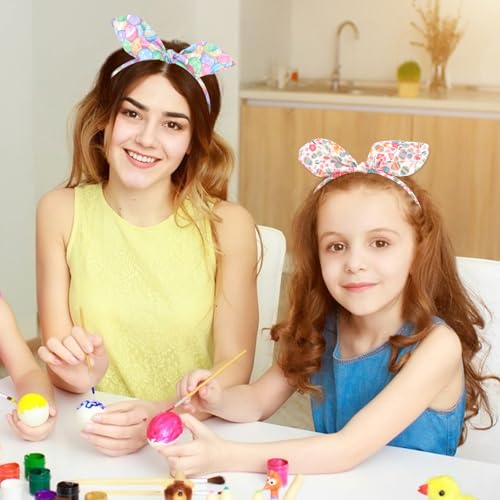AMCAMI 6-Pack Easter Bunny Ear Headbands, Detachable Soft Bow Hair Accessories