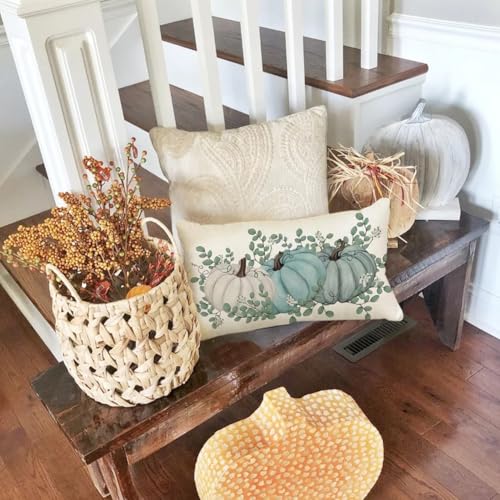 RABUSOFA Fall Pillow Cover 12x20 Aqua Pumpkin Autumn Decor - Multicolor