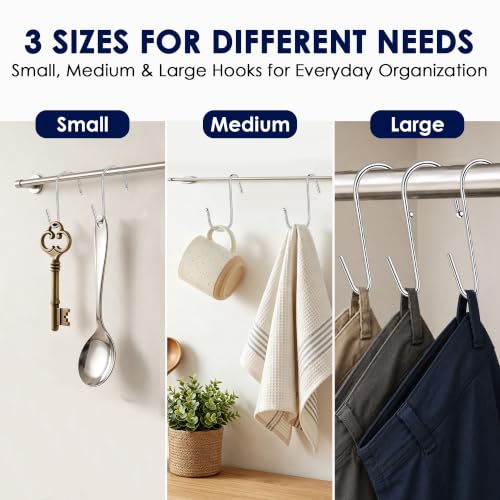 S Hooks for Hanging - 3.4 Inch Rust-Proof Stainless Steel, 20 Pack