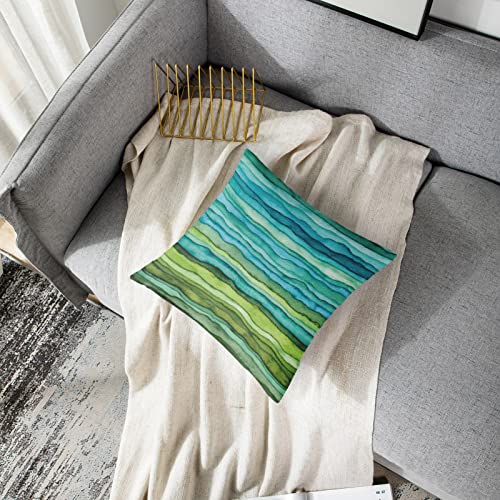Golee Abstract Blue & Green Wave Throw Pillow Cover, 18x18 Inch Velvet