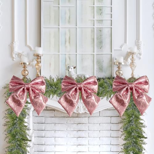 Pink Sequin Bow Tree Topper - 12x10 Inch Christmas Decorations