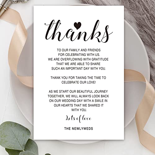 Wedding Reception Thank You Cards - 50 Place Setting Sign Cards, 4x6