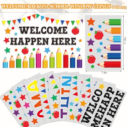 Whaline 9-Sheet Back to School Window Clings – Reusable Classroom Decals