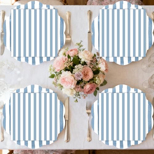 50pc Blue Striped Paper Plates and Napkins Set - Scalloped Party Tableware