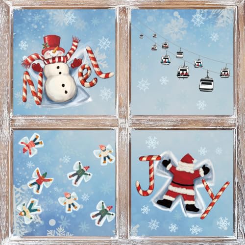 57 PCS Winter Christmas Window Cling Stickers - Cute Holiday Decor