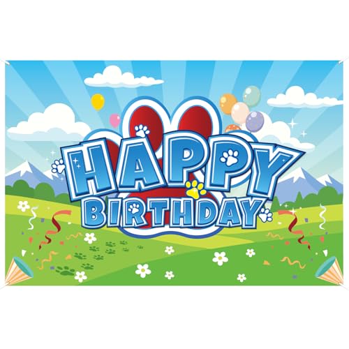 Cartoon Paw Print Birthday Backdrop - 59x39 Inch Polyester Banner