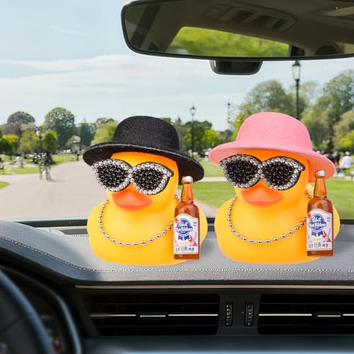 MuMyer Rubber Duck Car Ornament with Hat Sunglasses and Necklace 2.7in