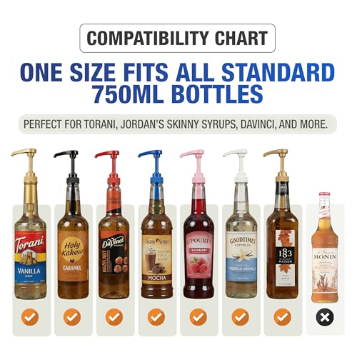 Premium Coffee Syrup Pump Dispenser for 750ml Bottles - 7-Pack