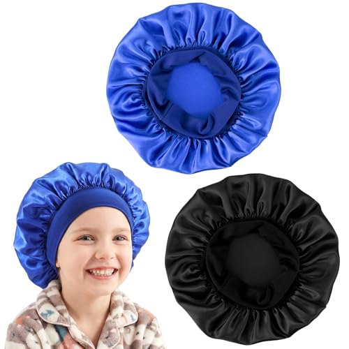 2-Pack Kids Satin Sleep Bonnet with Wide Elastic Band for Curly Hair