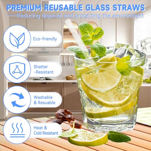 8 Pcs Reusable Glass Straws - 6-Inch Short Shatter-Resistant Clear Straws