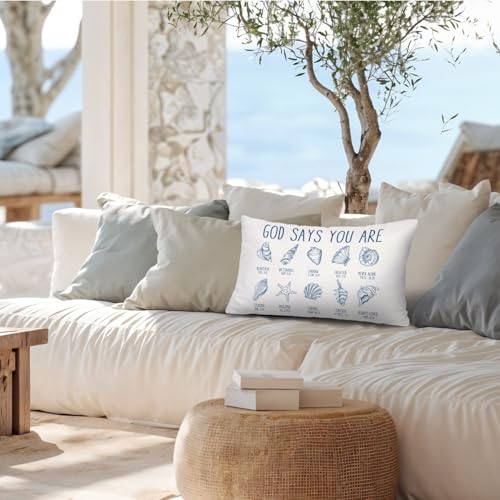 Bible Verse Seashell 12x20 Inch Throw Pillow Cover, Coastal Christian Decor