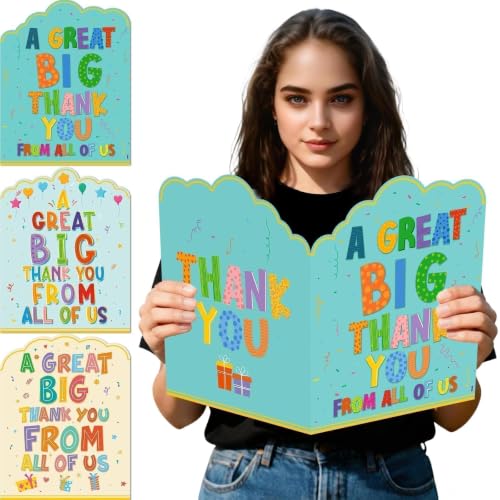 Jumbo Thank You Cards - 3 Pack, 14x11 Inches, Giant Appreciation Notecards