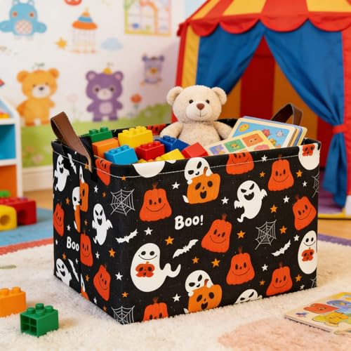 Black Ghost Canvas Laundry Basket - Collapsible Storage with Handles