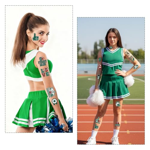 Gameza Green Team Spirit Temporary Tattoos - 156 Pcs Glitter Football Party Favors