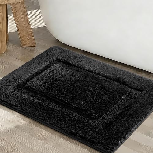 RORA Black Non-Slip Bathroom Rug 18x24 - Plush Washable Bath Mat