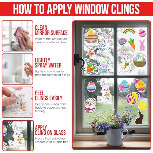 Iconikal Easter Window Clings 100-Count Reusable Bunny Egg Decals