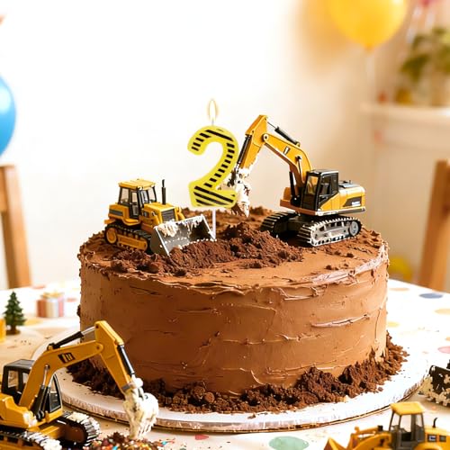 Construction Theme Birthday Candle - Black & Yellow Number 2