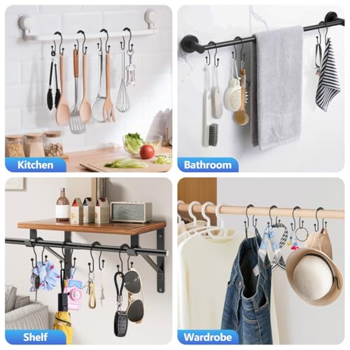 Resze 12PCS Black Shower Curtain Hooks - Rust Proof & Smooth Glide