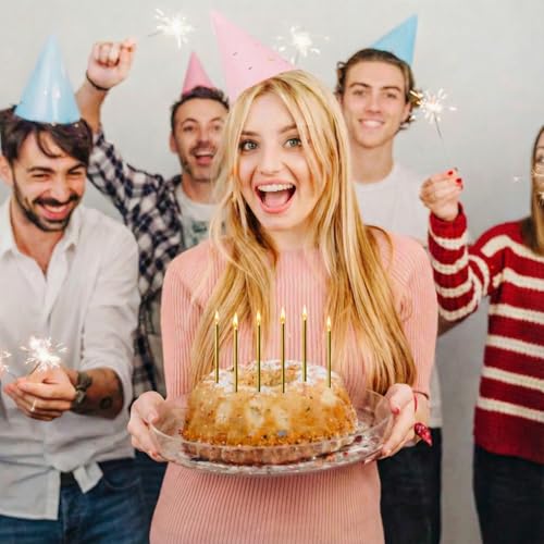 Gold Birthday Candles - Pack of 12 Long Thin Cake Candles