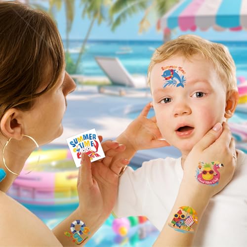 Konsait Summer Temporary Tattoos for Kids & Adults - 96 Pcs Beach Party Favors
