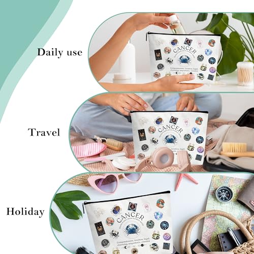 Beshoul Cancer Zodiac Makeup Bag Canvas Travel Cosmetic Pouch