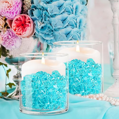 100 Pcs Lake Blue Plastic Ice Cubes for Vases & Centerpieces