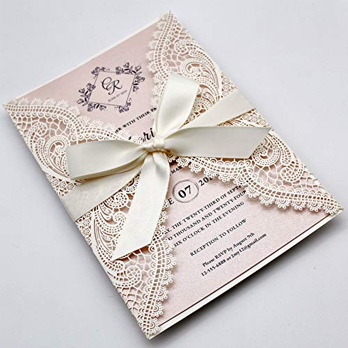 Blush Pink Laser Cut Wedding Invitation Sample - 5x7 Inch