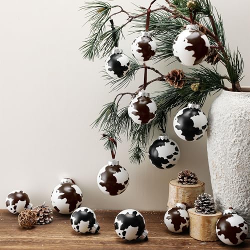 Cowhide Christmas Ornaments Set - 18 Rustic Western Holiday Decorations, 2.36-3.15 Inch, Variation: 24 Pieces