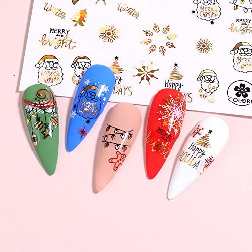 Christmas Nail Art Stickers Gold Holographic Snowflake Decals - 9 Sheets