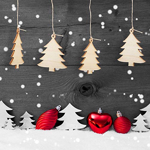 50 Pcs Wooden Christmas Tree Cutouts with Jute Ropes - Holiday Decor & Craft Supplies