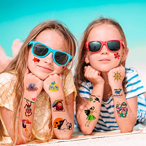 LOMIMOS Hawaiian Luau Temporary Tattoos - 138pcs Tropical Summer Stickers