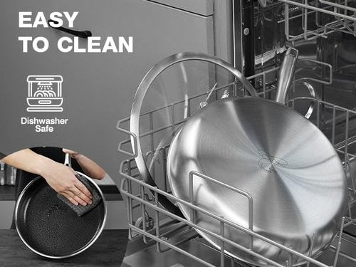 PekGema Hybird Nonstick Frying Pan with Lid 12 inch, Stainless Steel Skillet, Ceramic Non-stick Oven-Safe Chef Pan, Induction Ready, PFOA PFAS FREE Cookware