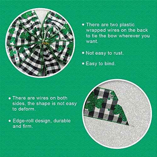 Hying Large St. Patrick's Day Buffalo Plaid Wreath Bow with Shamrock