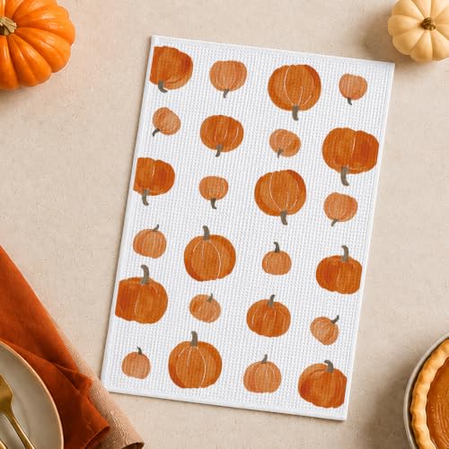 Pumpkin Fall Kitchen Towel, 16x24 Microfiber Waffle Hand Towel - Style 01