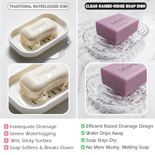 YREKAX 3-Pack Clear Soap Dish with Drainage for Shower and Kitchen Sink