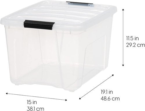 IRIS USA 40 Qt Stackable Storage Bins with Lids - BPA-Free, Durable Nestable Containers | Clear, 4 Pack