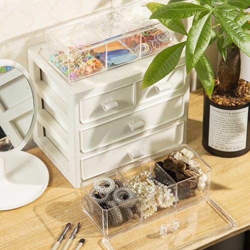 Acrylic Hair Accessories Organizer with Lid - 3 Compartments for Hair Ties, Clips & Bows
