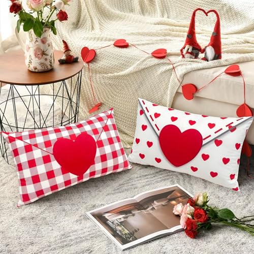 Valentine's Day Pillow Covers Set - Heart Envelope Design, 12x20