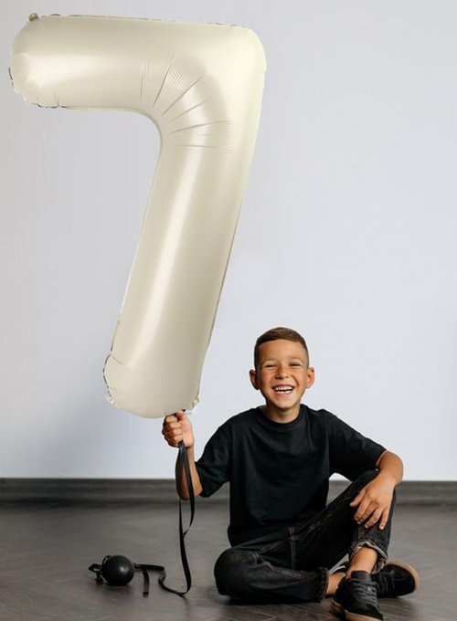 7 Balloon Numbers by Party Essentials | 40-Inch Cream White Birthday Decor for Ages 7, 17, 27, 70