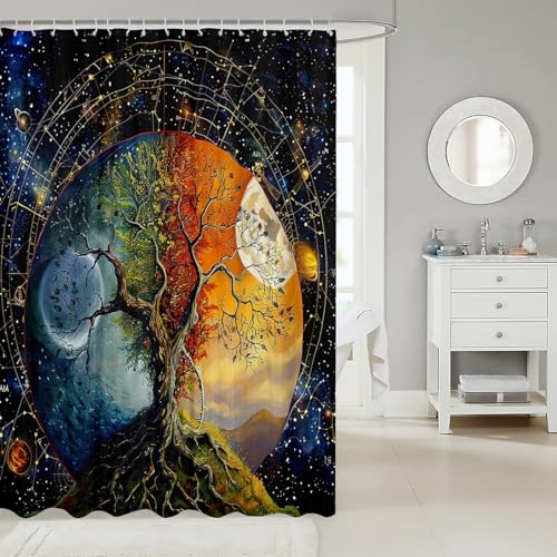 Feelyou Tree of Life Shower Curtain, Orange and Blue, 72 x 72 Inch