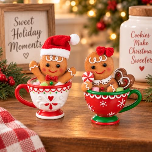 Gingerbread Cookie Figurines Set - Christmas Holiday Decor, 4-Inch
